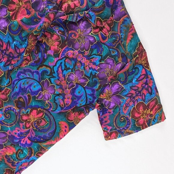 VTG Victoria's Secret Gold Label Purple Multicolor Floral Button Up Sheer Gown - Picture 3 of 9